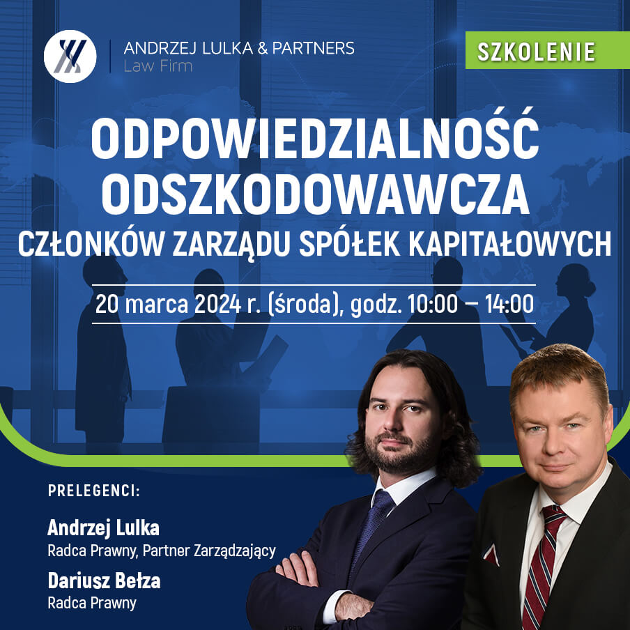 Compensatory liability of board members of limited liability companies | Andrzej Lulka i Wspólnicy | Webinar